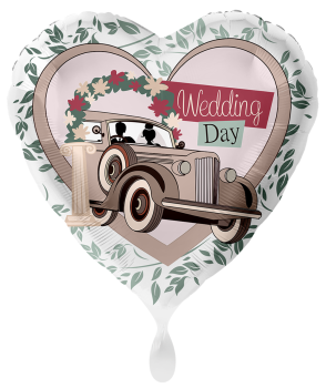 Folienballon - Wedding Day, Auto - ø 43cm